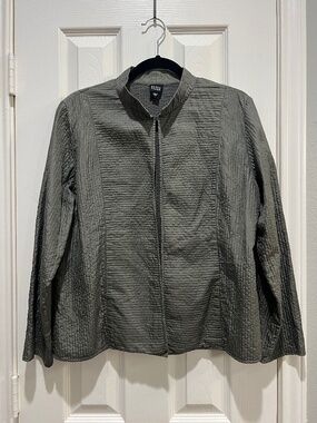 Eileen Fisher Large (L) Gray 100% Silk Open Jacket